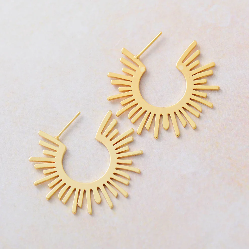 Trendy Women Earrings Gold Plated Sunburst Bold Minimalist Teen girls Luxury Hoops Fashion Jewellery Wholesale