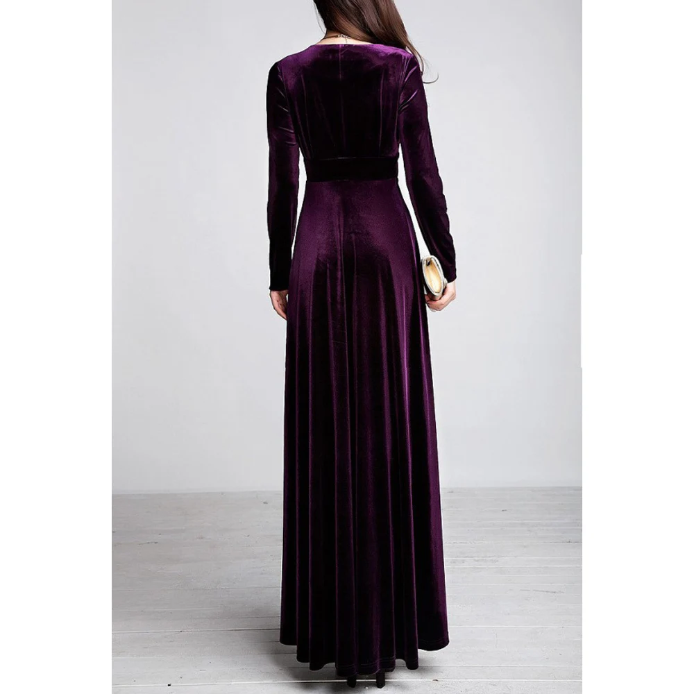 Plus Size 4XL 5XL Women Winter Dress Long Sleeve V-Neck Long Maxi Velvet Dresses Elegant Ladies Formal Party Red Dresses black