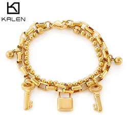 Kalen Stainless Steel Key Lock Bracelets For Women Party Gift Fashion Joyas de Beads Chain Charm Bracelets Jewelry