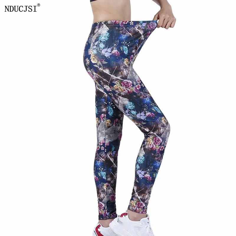 NDUCJSI Sexy Long Leggings Fashion Casual Women Skinny Print High Waist Stretchy Ladies Sports Push Up Polyester Breathable