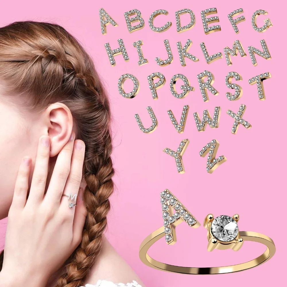 Modischer Initialen-Ring A-Z für Damen, Klassischer Gold- oder Silberfarbener Offener Fingerring für Partys, Schmuckgeschenk, Großhandel – Detail 5