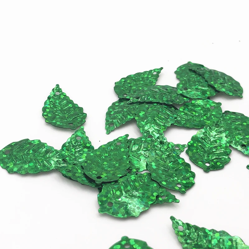 100pcs/Pack 13*24mm  Laser Green Leaf Sequins PVC Paillettes Sewing Wedding Craft Women Kids DIY Garment Lentejuelas Accessory