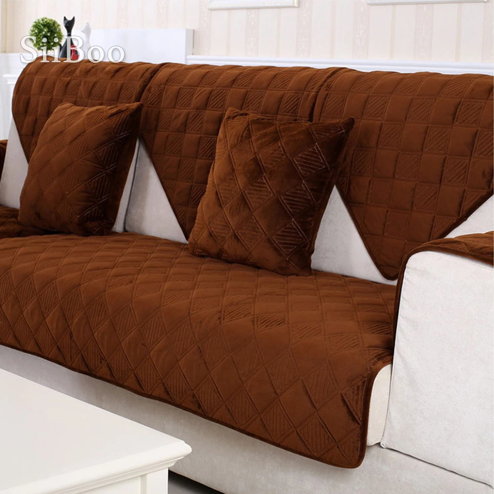 Coffee plaid quilted plush sectional sofa cover slipcovers furniture couch covers sofa protector capa de sofa fundas SP5640