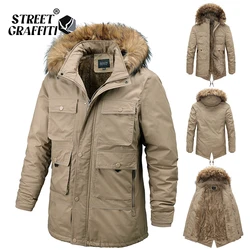 2023 Men Winter Casual Thick Warm Cotton Parkas Autumn Windproof Vintage Quality Jacket Coats Fur Collar Fashion Hat Parka Male