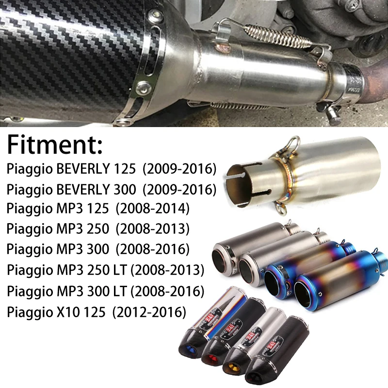 

For Piaggio BEVERLY 125 300 MP3 125 250 300 LT X10 2008-2016 Motorcycle Exhaust Pipe Middle Mid Link Pipe Muffler Tube