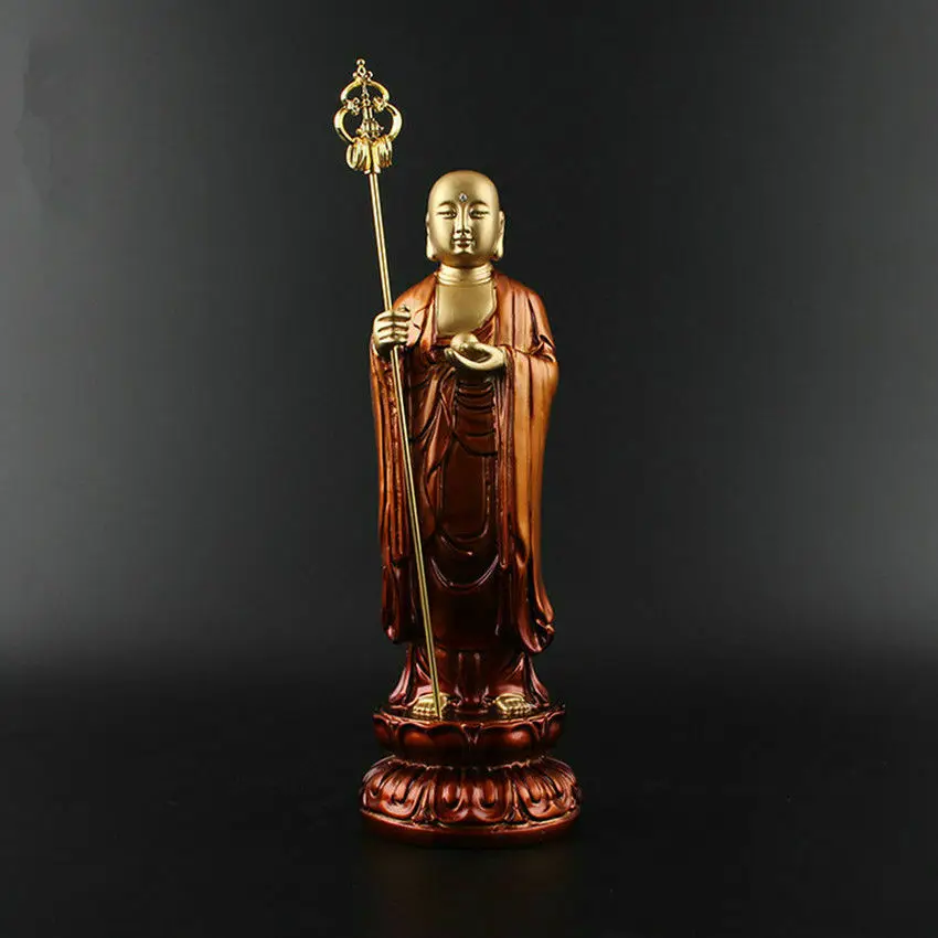 

8" Chinese Tangseng Jizo Ksitigarbha Bodhisattva Monk Buddha Resin Statue - Traditional Asian Deity Home Decor