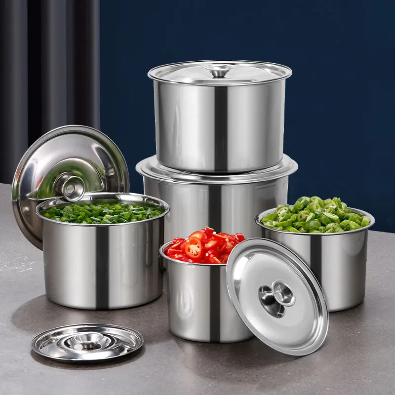 Stainless Steel Seasoning Lard Tank with Lid Stew Pot Egg Sugar Bowl Spice Organizer Grains Dry Goods Storage Box Can Container