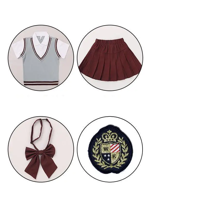 British School Uniform Children Short Sleeve Shirt Suit Pleated Skirt Kid Korean Japanese Kindergarten Class Clothing Set Outfit