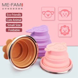 New Cartoon Animal Stainless Steel Silicone Collapsible Cup With Lid Drinking Outdoor Activity Water Travel Children Folding Cup