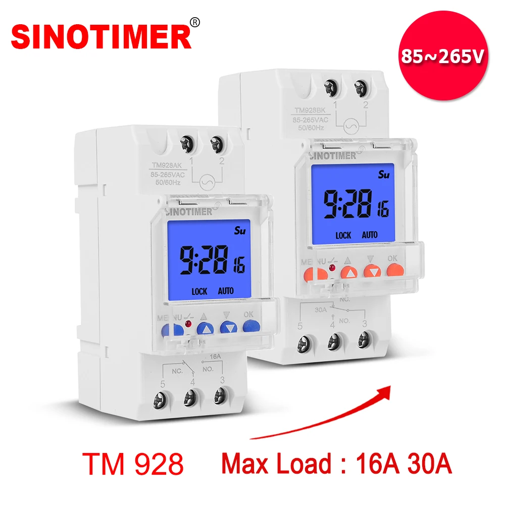 Backlight Large LCD Display Industrial Time Switch 110V 220V Controller Timer Relay 16A 30A Digital Countdown Function 85-265VAC