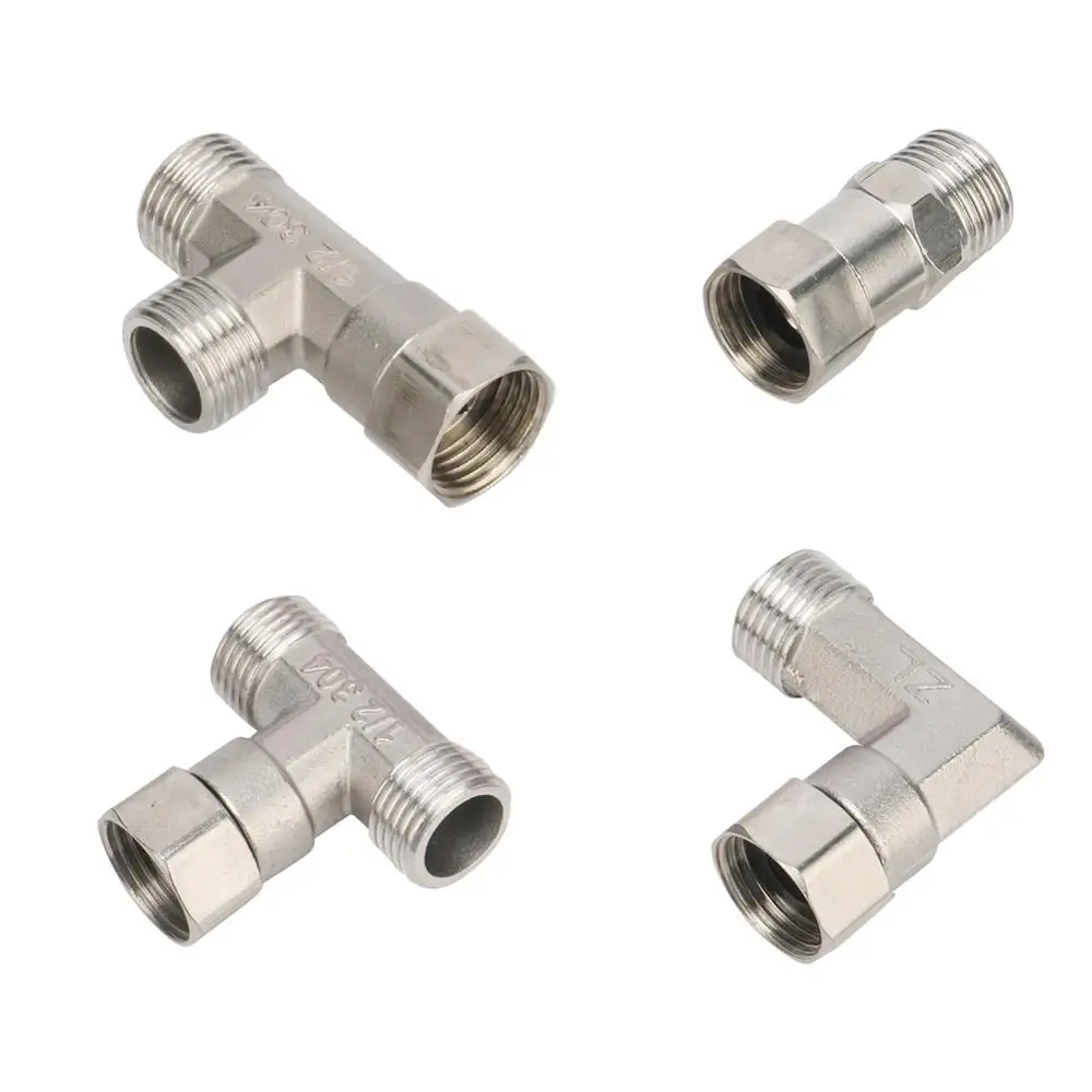 Stainless Steel G1/2 Union Hexagon Tee Elbow Straight Connector 1/2\