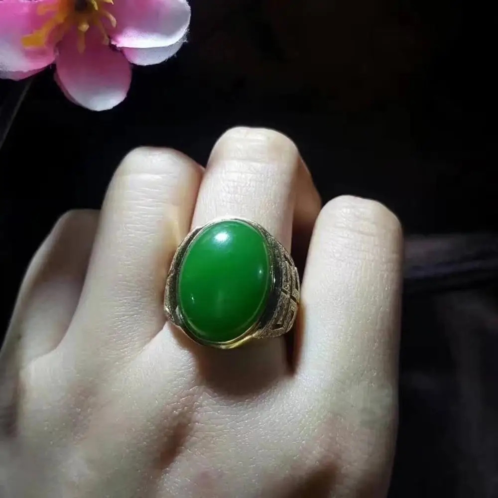 خاتم الرجل الحقيقي والطبيعي الأصلي رجل اليشم خاتم الحجر خواتم الصلبة 925 خاتم الأحجار الكريمة الفضية
