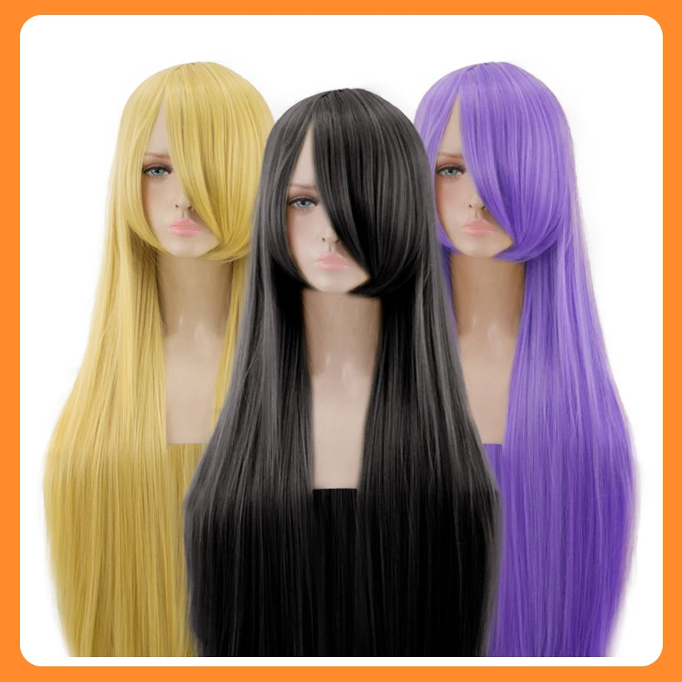 HUAYA-Perruque de Cosplay Synthétique Lisse et Longue de 100cm, Blonde, Verte, Jaune, Rose, Costume d\'Anime, pour Femme