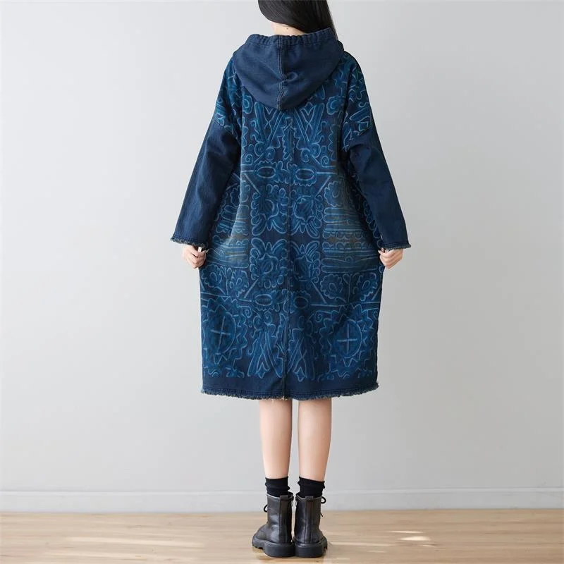 Max LuLu Women New Fashion Loose Vintage Vestidos 2021 Winter Korean Style Hooded Design Casual Denim Dress Street Long Dresses