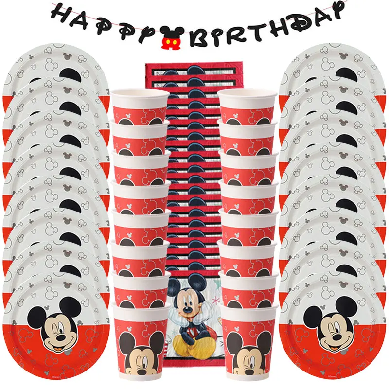 

53pcs/Quality Disney New Mickey Mouse Theme Cups Plates Napkins Banners Party Supplies Kids Boys Baby Shower Birthday Party Sets