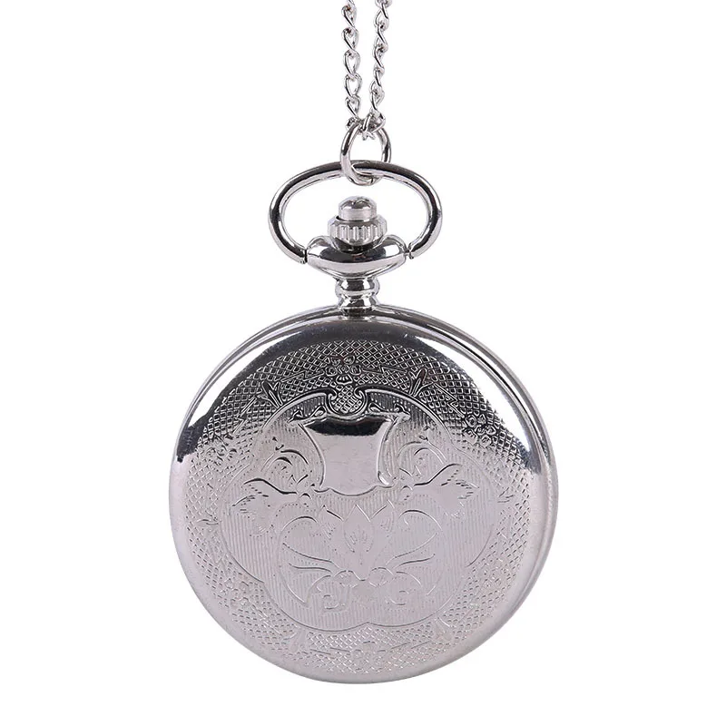 Silver embossed classical fine pattern pocket watch Large small shield flip pocket watch Classical men and women gift pocket wat