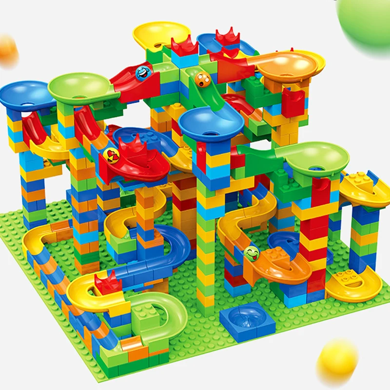 84-504PCS di Piccole Dimensioni Gara di Marmo Run Blocchi Labirinto Palla Pista Building Blocks Imbuto di Plastica Scivolo Assemblare Mattoni FAI DA