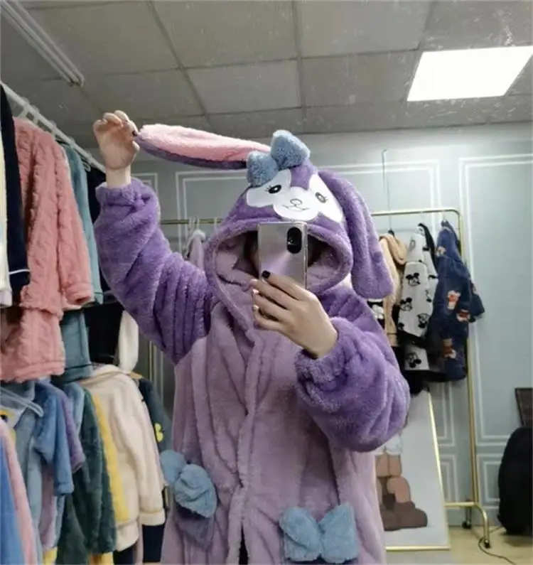 Cute Rabbit Pajamas Nightgown Fleece Sleeping Bathrobe Sleeping Blanket Hooded Funny Pajamas Home Clothes