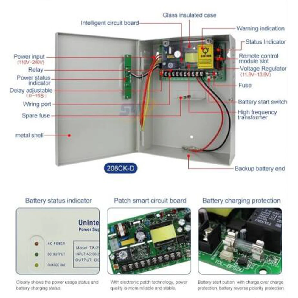 Door Access Control System Switch Power Supply AC 110~240V Delay Time Max 15 Second Frequency Power DC12V 5A 50W