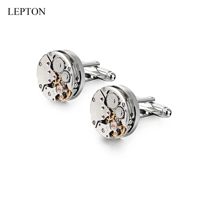 Hot Sale Watch Movement Cufflinks For Mens Immovable Lepton Steampunk Gear Watch Mechanism Cuff Links Man Shirt Cuffs Cufflink