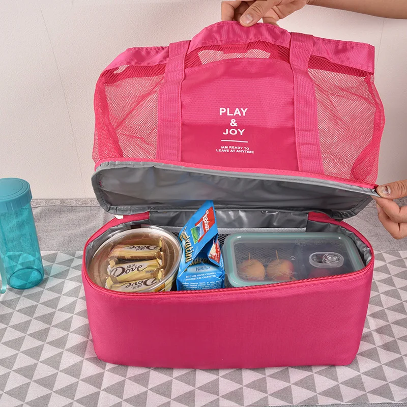 Thermal Insulation Cooler Bag Clothes Cosmetic Organizer Waterproof  Food Drink Storage Bags Double Layed Mesh Tote Beach Bag 35