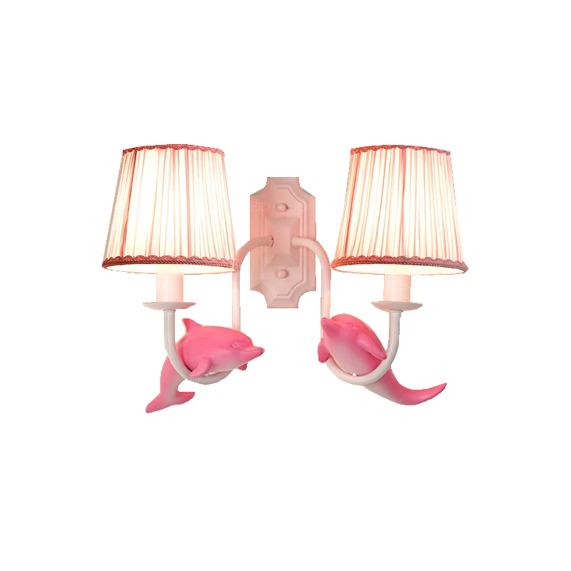 Imagem -02 - Luminária de Parede Rosa com Tecido e Sombra para Quarto de Criança Azul Fofo Decorativo para Bebês Sala Golfinho Animal Luzes de Parede