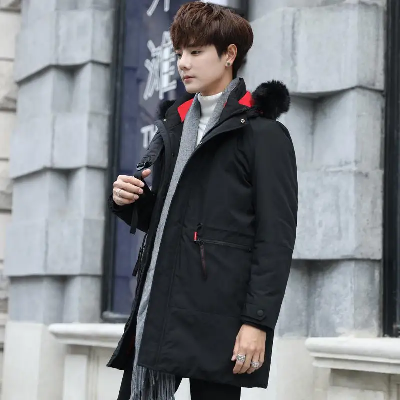 2019 Winter Mid-length Warm Hooded Men's down Feather Cotton-padded Clothes Korean-style Fashion Teenager Men'S Wear