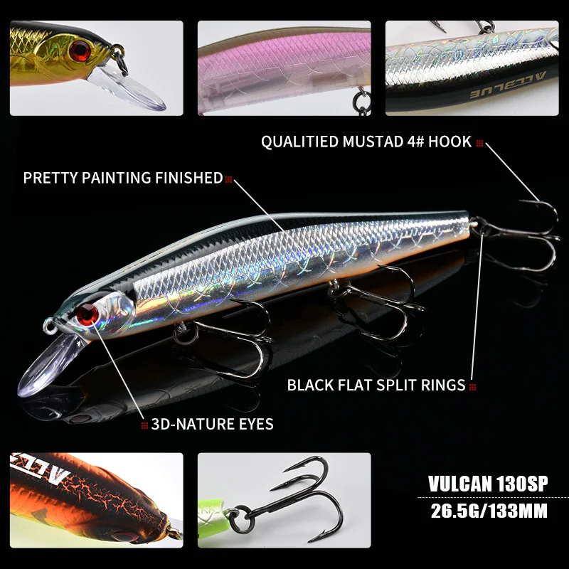 ALLBLUE VULCAN 130SP Silent Wobbler Fishing Lure 26.5g 133mm Tungsten Magnetic System Suspend Minnow Pike Bait 4# Hook Tackle