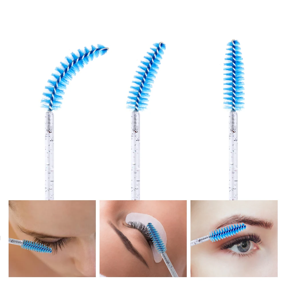 50PCS Einweg Kristall Wimpern Pinsel Diamant Griff Mascara Zauberstäbe Spoolie Augenbraue Applikator Wimpern Verlängerung Zubehör