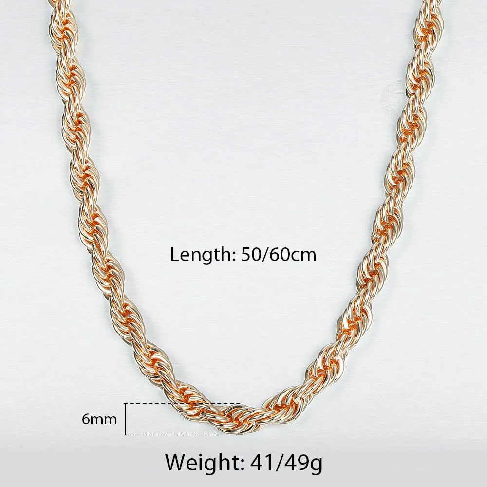 5/6/7mm Womens Mens 585 Rose Gold Color Rope Chain Necklace Twisted Necklaces Fashion Party Wedding Jewelry Gifts CNM02A