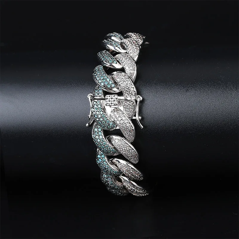 

18 мм двухцветный зеленый, белый цвет AAA+ CZ Zircon Bling Ice Out круглые кубинские браслеты-цепочки в стиле Майами для мужчин, ювелирные изделия в стиле хип-хоп, рэпер