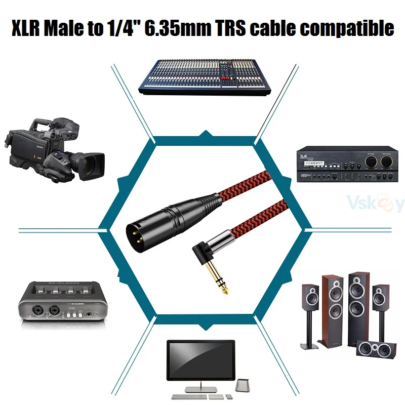 Stereo 1/4 Inch TRS 6.35mm Jack to XLR Male 3Pin Audio Cable for Amplifier Mixer Stage Studio Shielded Interconnect Cords