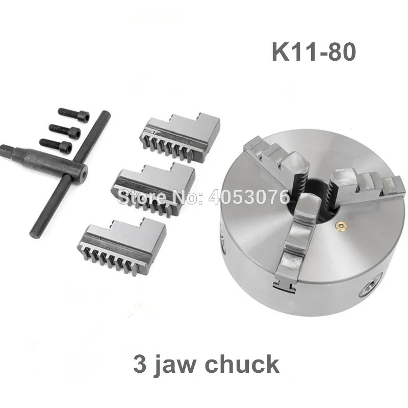 

New 3 inch 3 Jaw 80mm LATHE Chuck Self-Centering K11-80(G) with Wrench and Screws Hardened Steel for Drilling Milling Machine