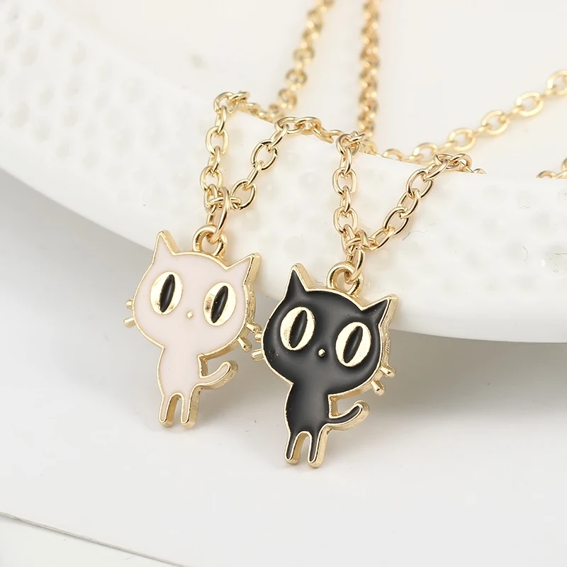 DIY-猫のペンダント付きのかわいい動物のネックレス,お祝いのジュエリー,漫画のデザイン,黒と白の色,女性と女の子へのギフト