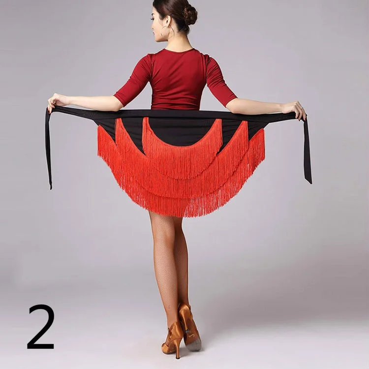 Women Ballroom Latin Salsa Tango Tassel Dance Skirt Skate Wrap Scarf Dancewear Sexy Multicolor Skirt