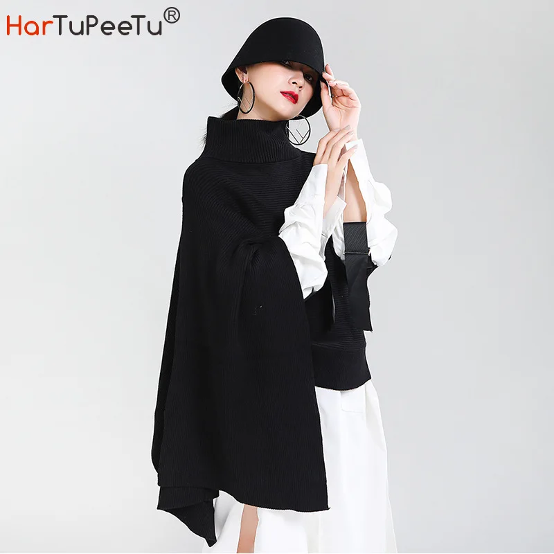 

Turtleneck Sweater Women Autumn Winter 2020 Oversize Loose Irregular Cape Knitwear Batwing Sleeve Cloak Style Outwear