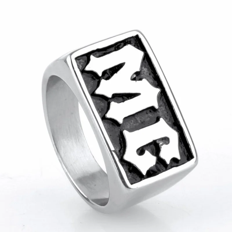 Stainless steel rock rings Men's gothic titanium steel letters restoring ancient ways ring