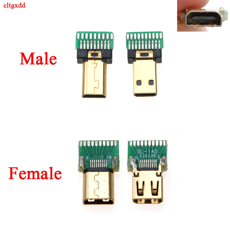 1pcs 19P Mini Micro Hdmi-compatible Male Connectors Gold-plated D Type Female Male Plug with PCB Micro Hdmi-compatible Socket