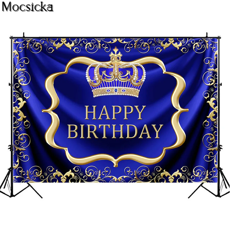 Mocsicka First Happy Birthday Backdrop Royal Boy kids Little Prince Crown Decor Baby Shower Background Party Banner Photo Studio