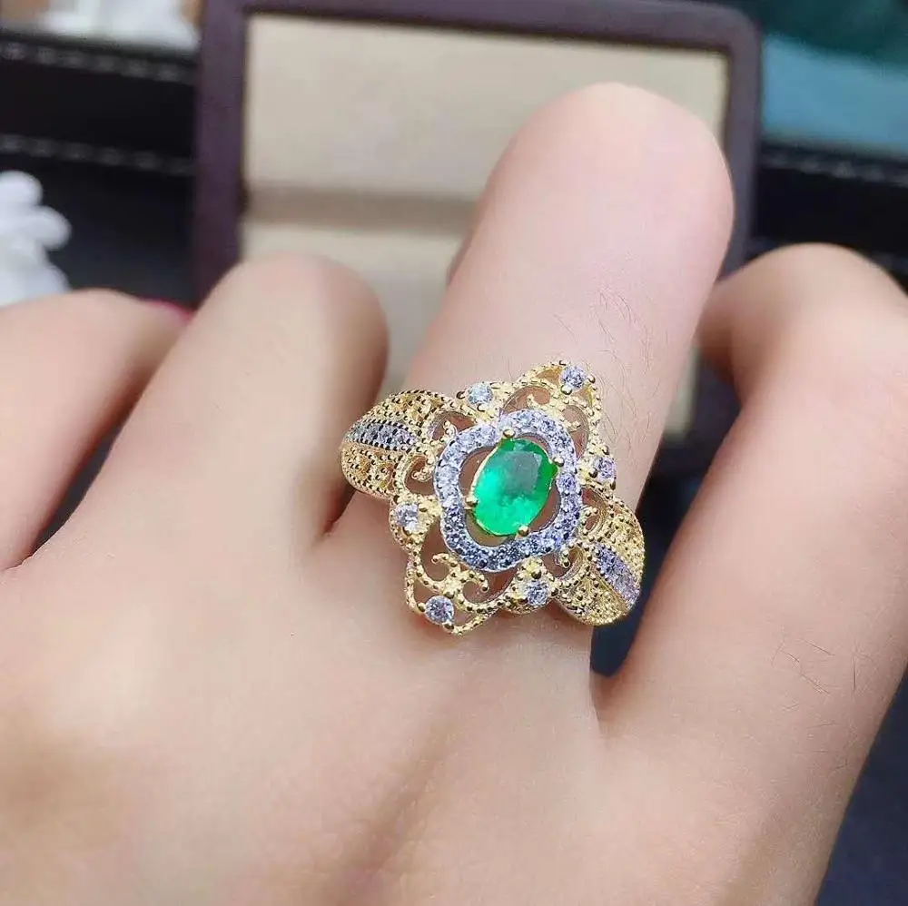 

Free shipping Natural emerald ring 925 sterling silver Fine jewelry For men or women