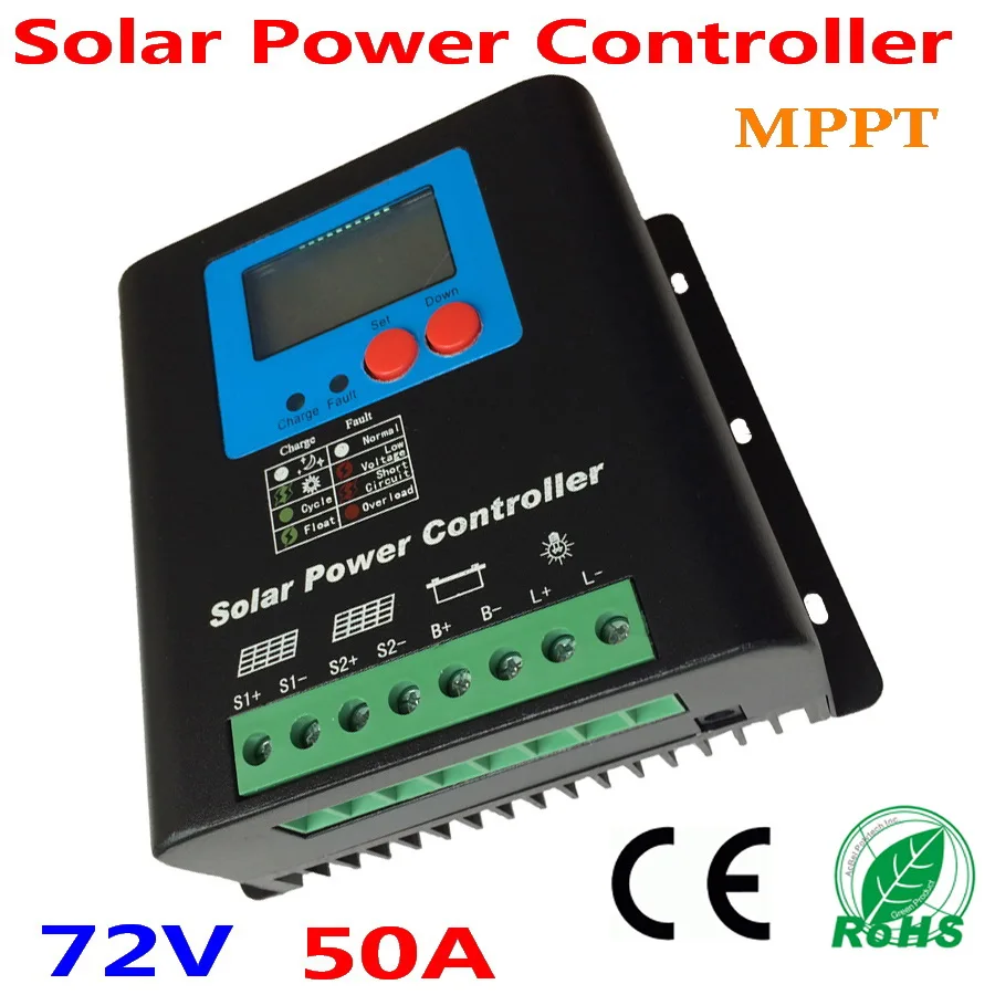 50A 60V 72V MPPT Solar Charge Controller, Home Use 72V Battery Regulator 50A for 3600W PV Solar Panels Modules, LED&LCD Display