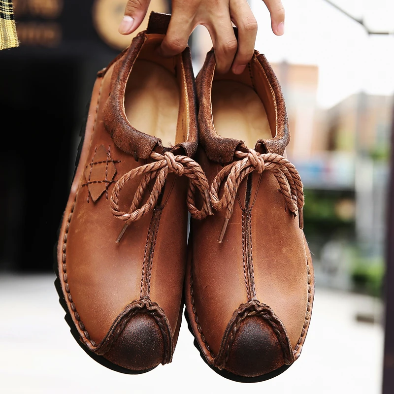 

New Genuine Leather Loafers For Men Moccasin Oxford Shoes Handmade Flats Fashion Boat Shoes Designer Men's Western Cowboy Shoes