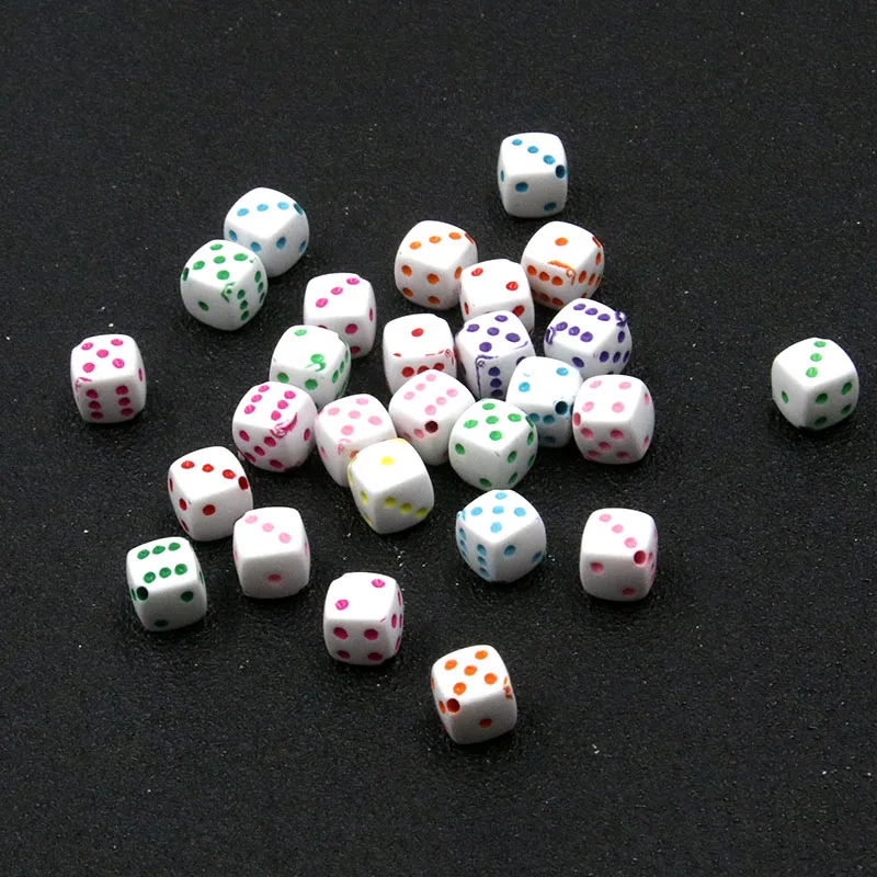 50Pcs Dices 8mm 5 Color Plastic Gaming Dice Standard Six Sided Decider Spacer Beads For DIY Jewelry Making Handmade