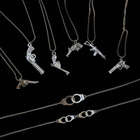 Punk Gun Handcuffs Pendant Necklace for Women Retro Pistol Unicorn Cross Weapon Stainless Steel Beads Chains Gifts Jewelry