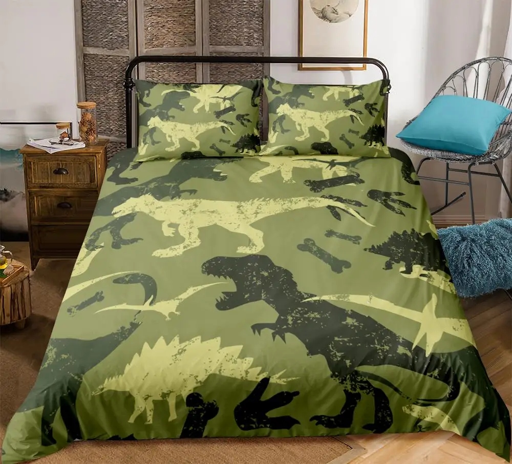 

Green Dinosaurs Bedclothes Animals pattern Bedding set quilt cover 3pcs kids boys Duvet cover set dropship home textiles