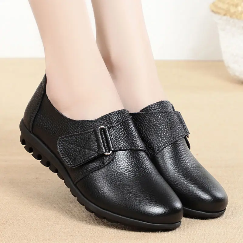 Brand Shoes for Women 2022 Spring Wedge Loafers Female Black Genuine Leather Flats ladies Office Nurse Shoes Mom Casual Sneakers