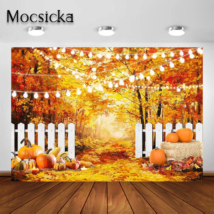 Mocsicka otoño telón de fondo de Acción de Gracias hojas de otoño tema de calabaza retrato de niños pastel Smash sesión de fotos fondo de fotografía