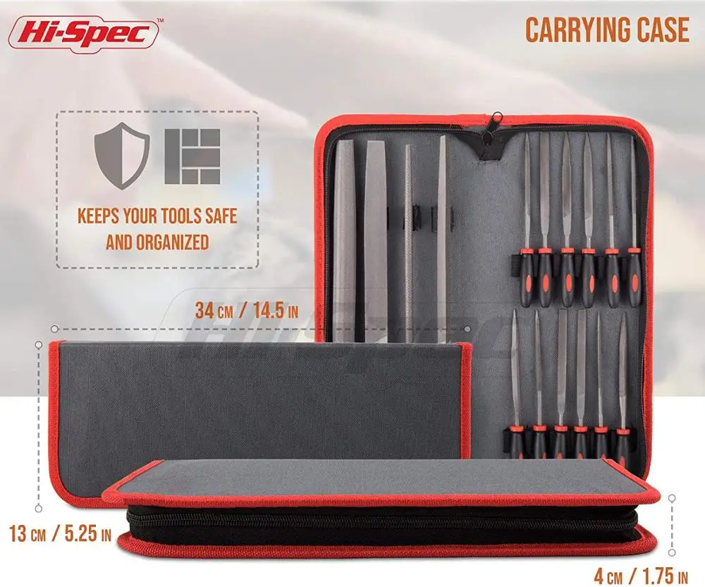 Hi-Spec 16Pc Set File 200Mm Datar Setengah Bulat Bulat Segitiga File Jarum untuk Logam Kaca Perhiasan Alat Kerajinan Ukiran Kayu