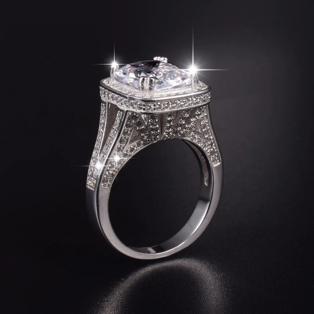 

Luxury Jewelry 925 Sterling Silver Wedding Rings for women Princess-cut 10ct Simulated Diamond Pave 192pcs cz Ring US Size 5-10