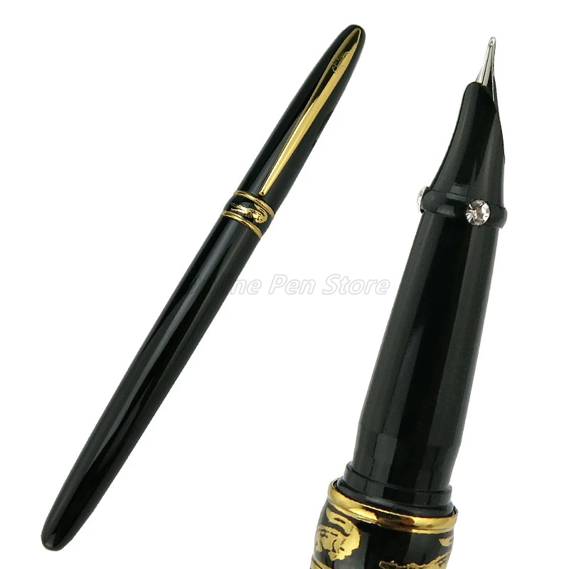 

Crocodile 215 Classic Black Metal Thin Fine Nib Fountain Pen Gold Trim Office School Writing Gift Pen Accessory